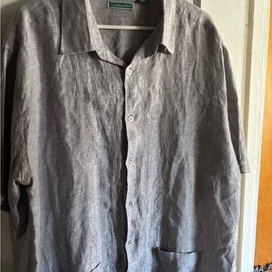 Cubavera Light Gray Linen Button-Down Shirt
